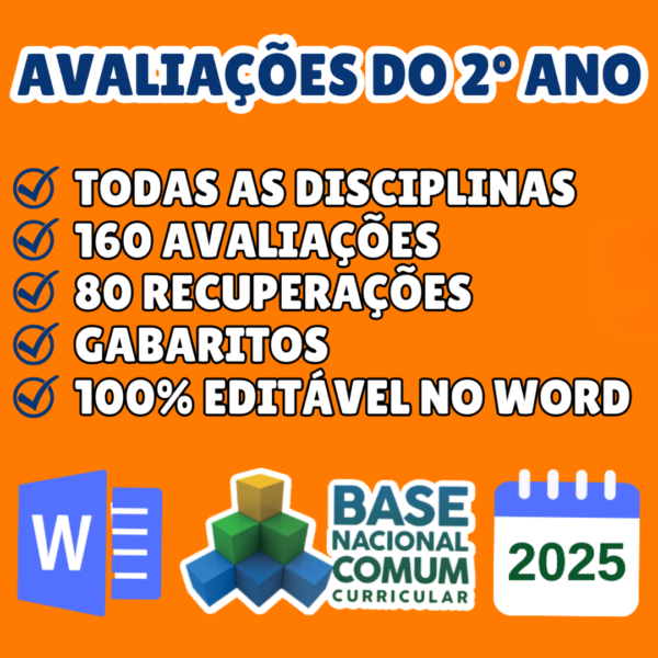 AVALIAÇÕES PRONTAS DO 2º ANO: 160 avaliações + 80 recuperações + gabarito